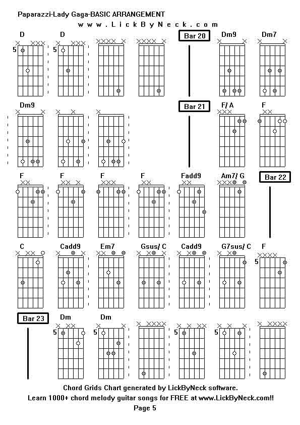 Chord Grids Chart of chord melody fingerstyle guitar song-Paparazzi-Lady Gaga-BASIC ARRANGEMENT,generated by LickByNeck software.